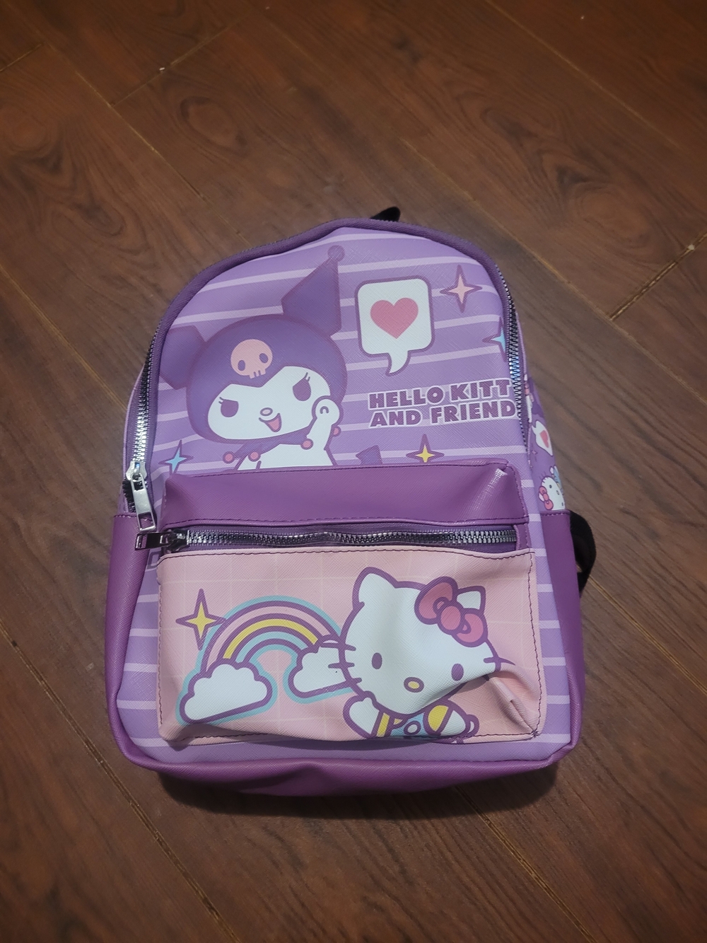 Hello Kitty Purple and Pink Kids Backpack with Rainbow Graphic